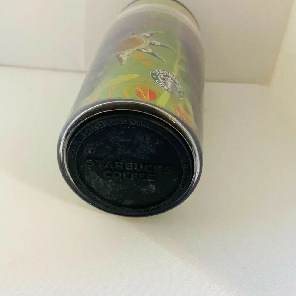 #3471 Starbucks Green Metallic Gold Sun Moon Star Hot Cold Cup Tumbler 16 oz wit